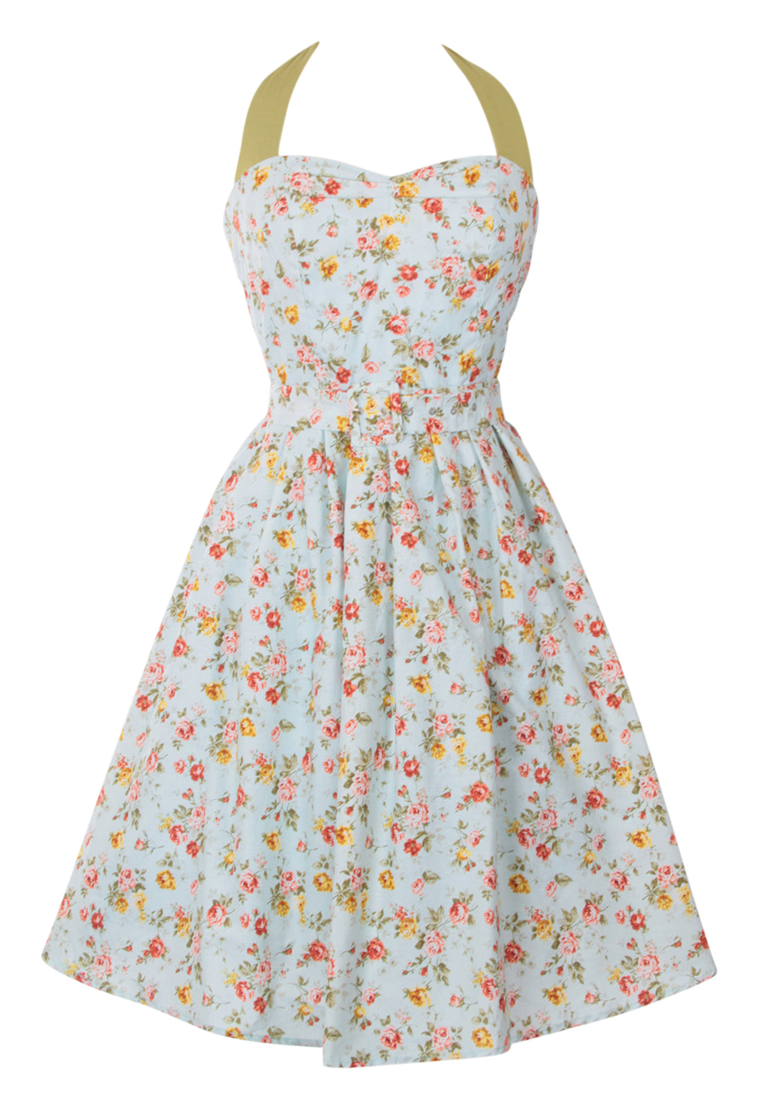 Sophie Floral Rockabilly 1950s Dress in Blue-Green