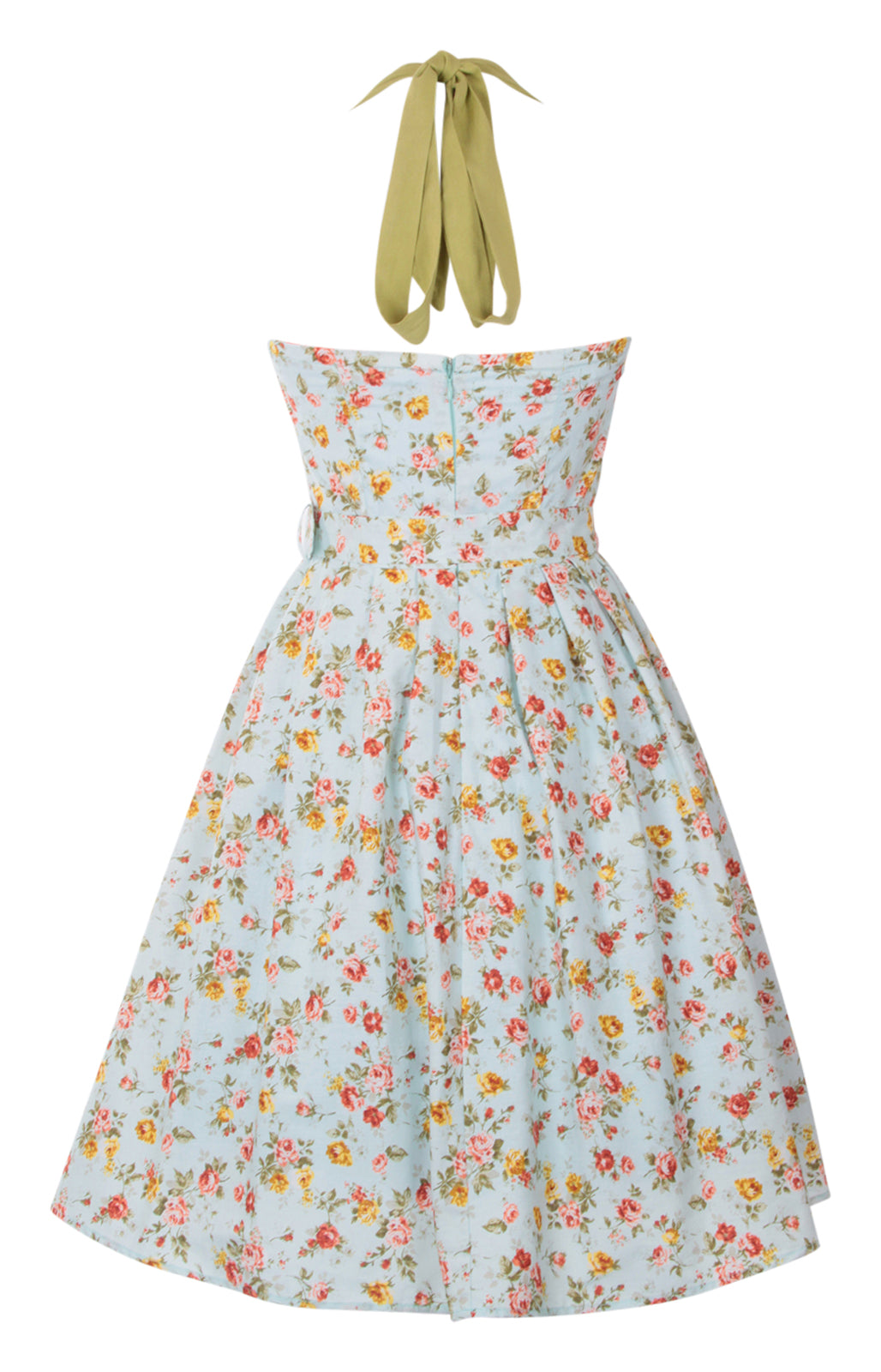 Sophie Floral Rockabilly 1950s Dress in Blue-Green