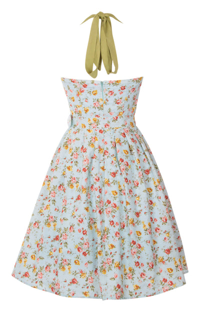 Sophie Floral Rockabilly 1950s Dress in Blue-Green
