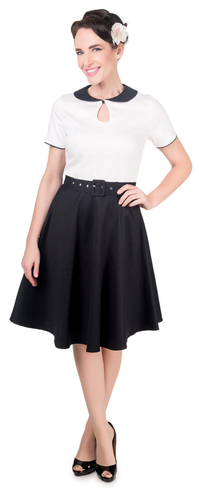 EU STOCK Evelyn Retro 50's Style Swing Dress in Black-White