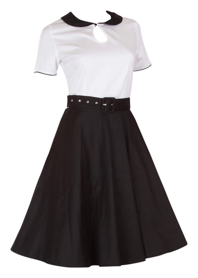 EU STOCK Evelyn Retro 50's Style Swing Dress in Black-White