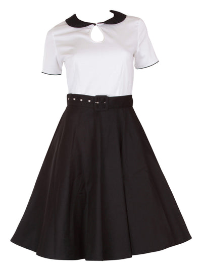 EU STOCK Evelyn Retro 50's Style Swing Dress in Black-White