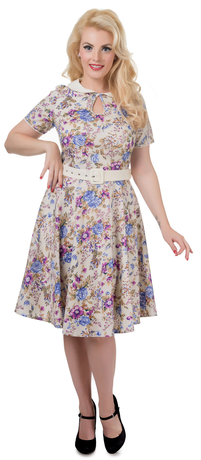 Evelyn Retro 50's Style Swing Dress in Beige