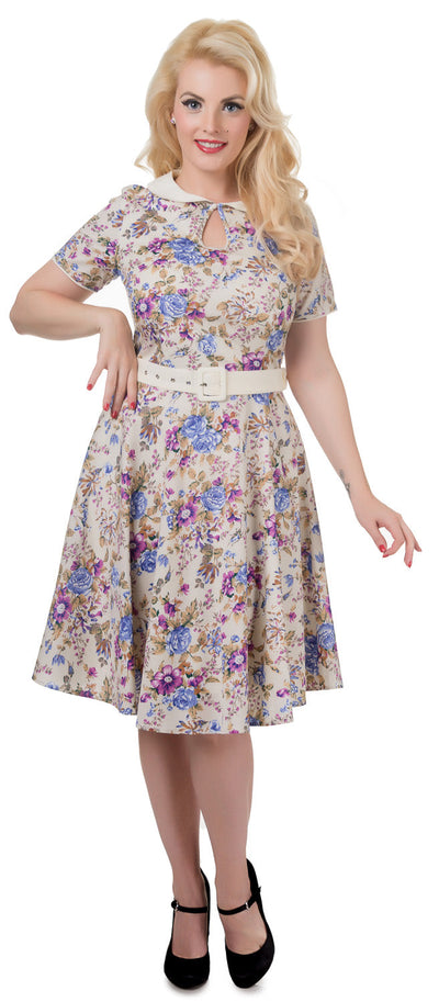 Evelyn Retro 50's Style Swing Dress in Beige