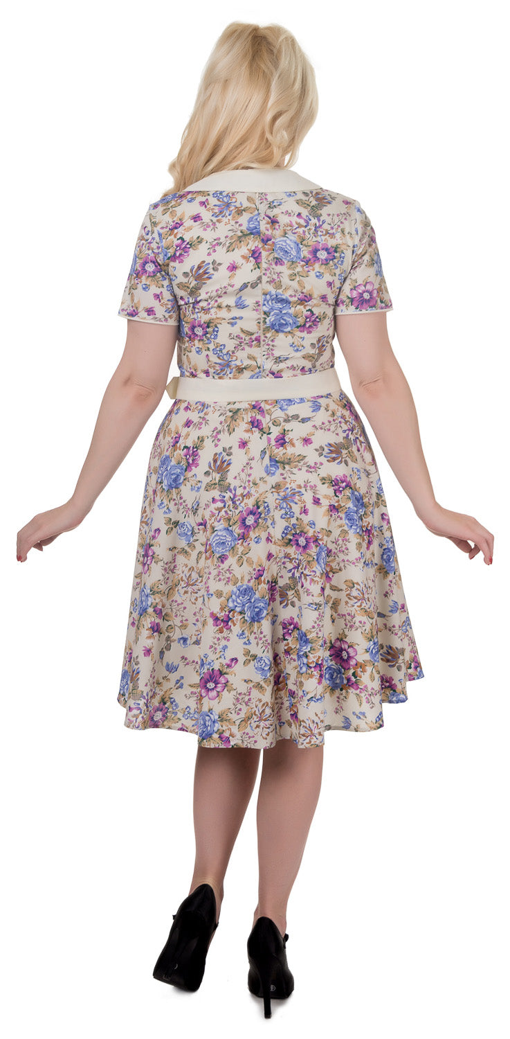 Evelyn Retro 50's Style Swing Dress in Beige