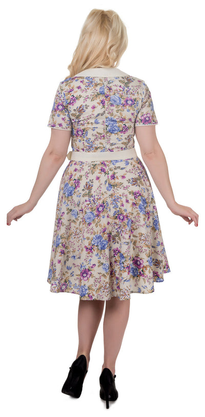 Evelyn Retro 50's Style Swing Dress in Beige