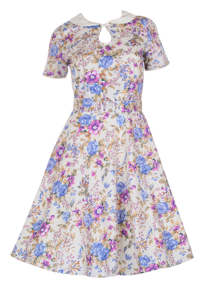 Evelyn Retro 50's Style Swing Dress in Beige