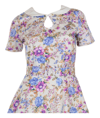 Evelyn Retro 50's Style Swing Dress in Beige