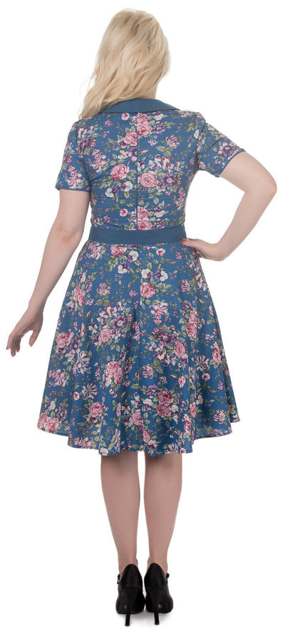 Evelyn Retro 50's Style Swing Dress in Blue
