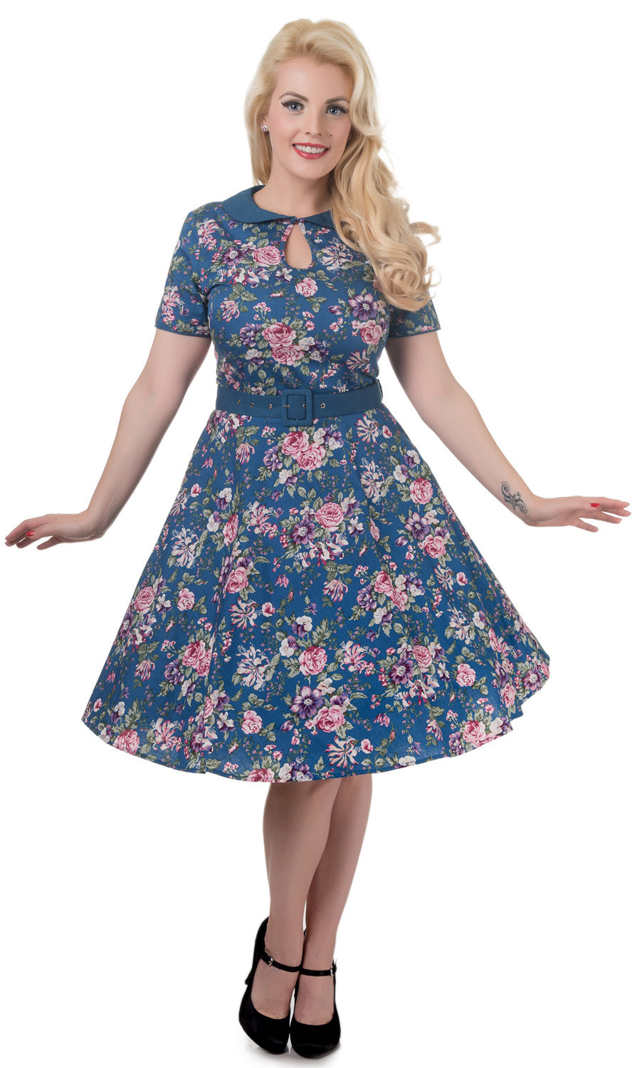 Evelyn Retro 50's Style Swing Dress in Blue