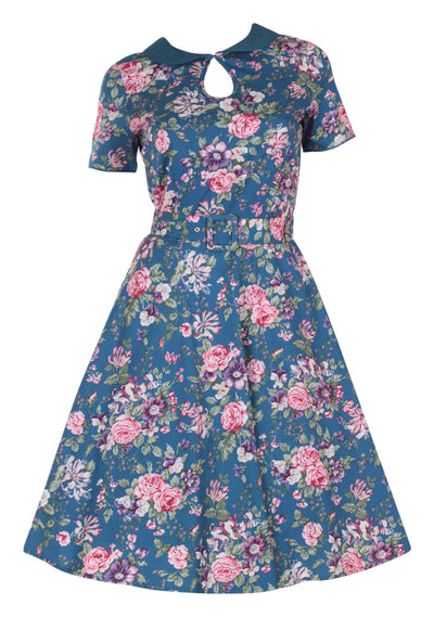 Evelyn Retro 50's Style Swing Dress in Blue