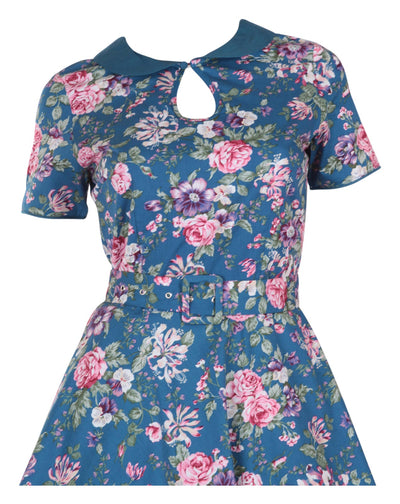 Evelyn Retro 50's Style Swing Dress in Blue