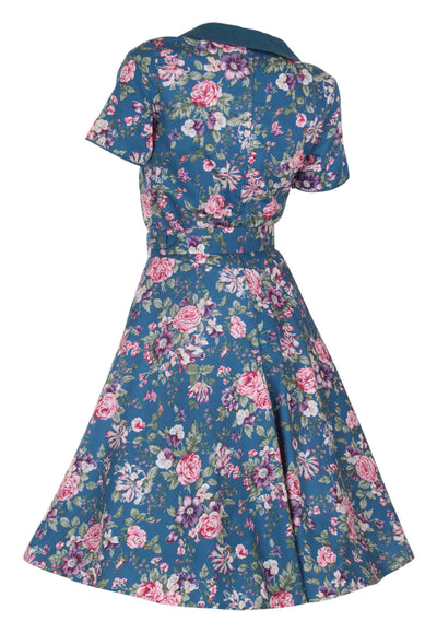 Evelyn Retro 50's Style Swing Dress in Blue