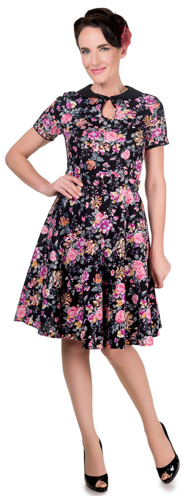 Evelyn Retro 50's Style Swing Dress in Black-Pink