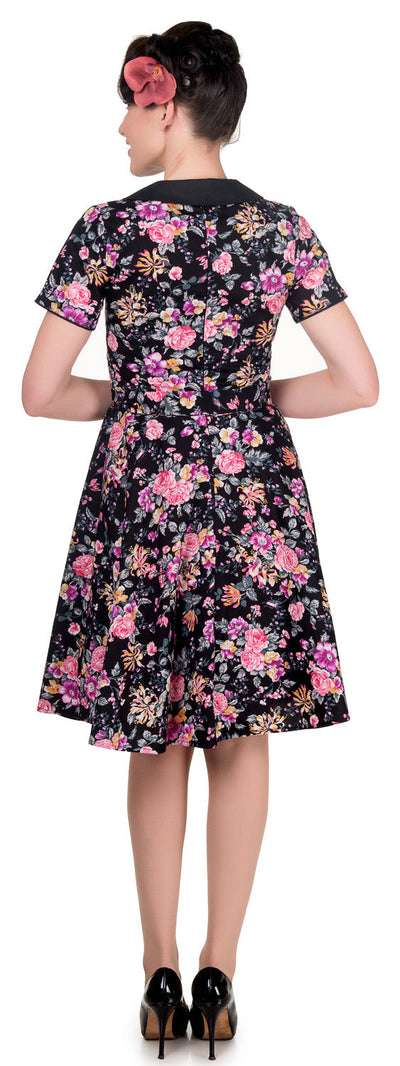 Evelyn Retro 50's Style Swing Dress in Black-Pink