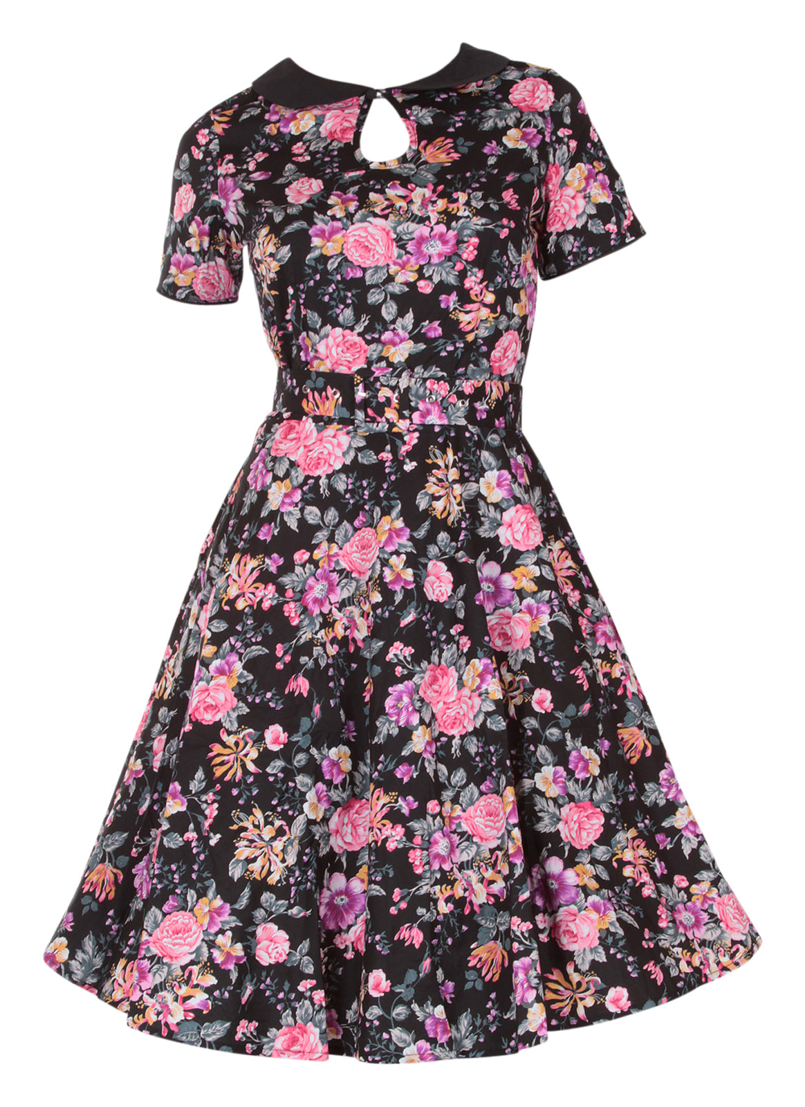 Evelyn Retro 50's Style Swing Dress in Black-Pink