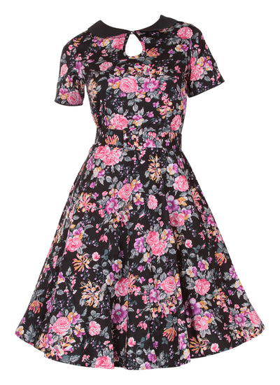 Evelyn Retro 50's Style Swing Dress in Black-Pink