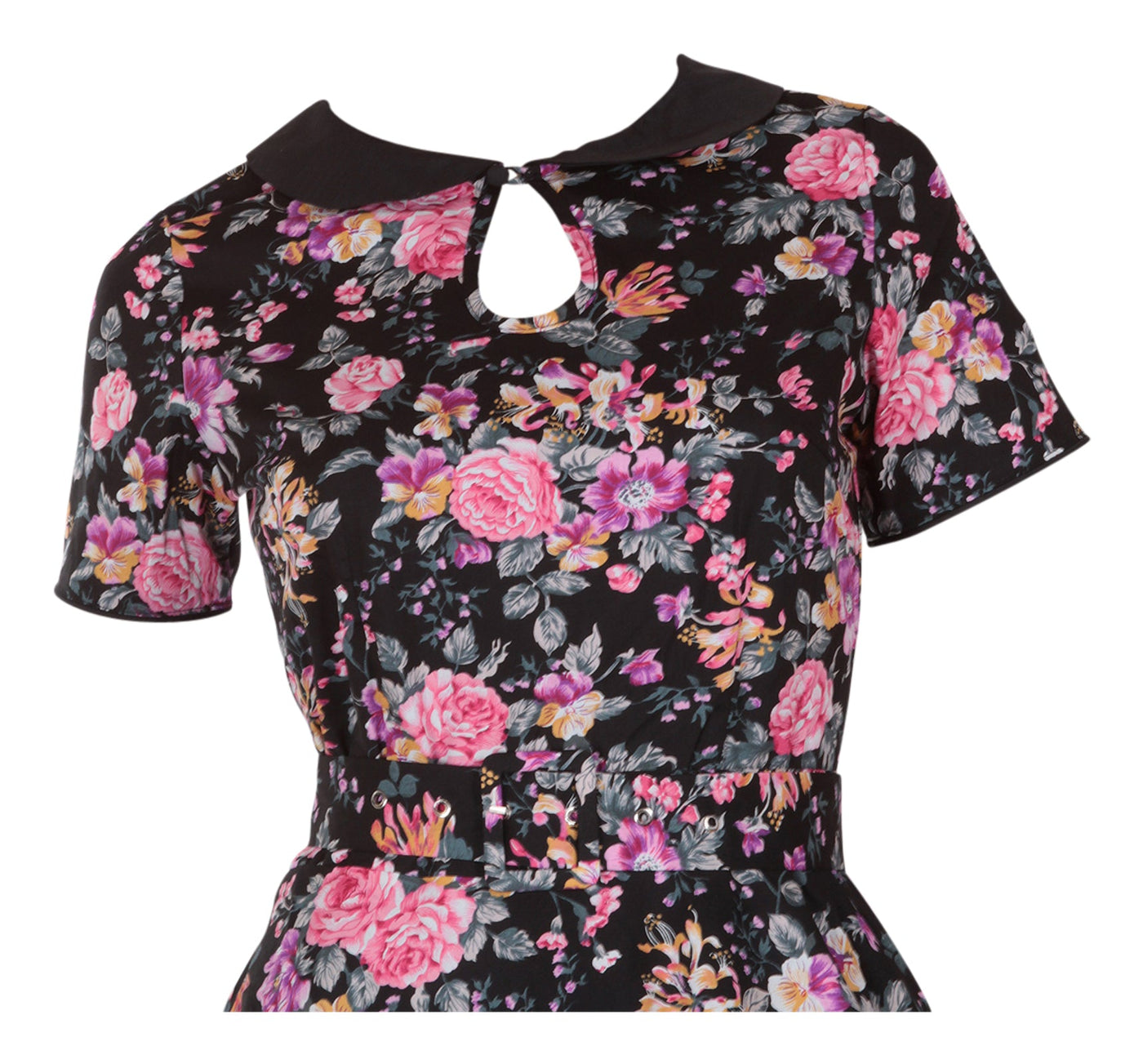 Evelyn Retro 50's Style Swing Dress in Black-Pink