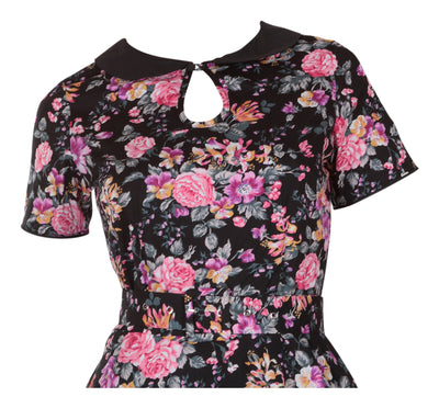 Evelyn Retro 50's Style Swing Dress in Black-Pink