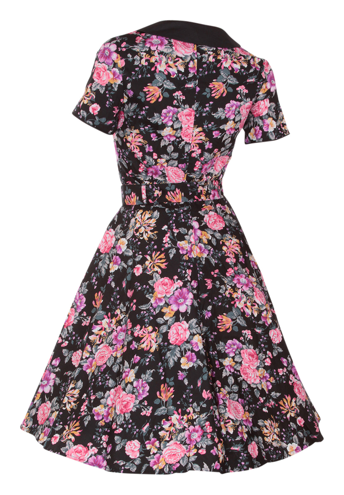 Evelyn Retro 50's Style Swing Dress in Black-Pink