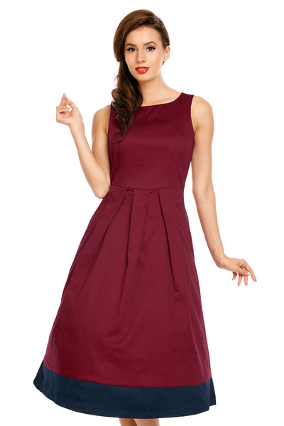 Daphne Classic Stripe Swing Dress in Burgundy-Blue