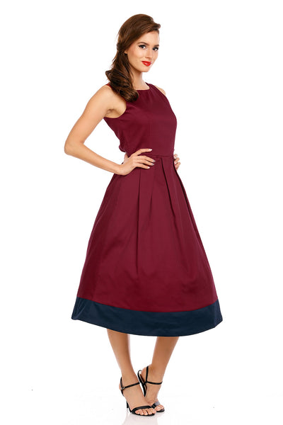 Daphne Classic Stripe Swing Dress in Burgundy-Blue