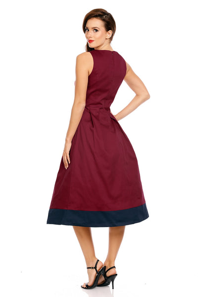 Daphne Classic Stripe Swing Dress in Burgundy-Blue