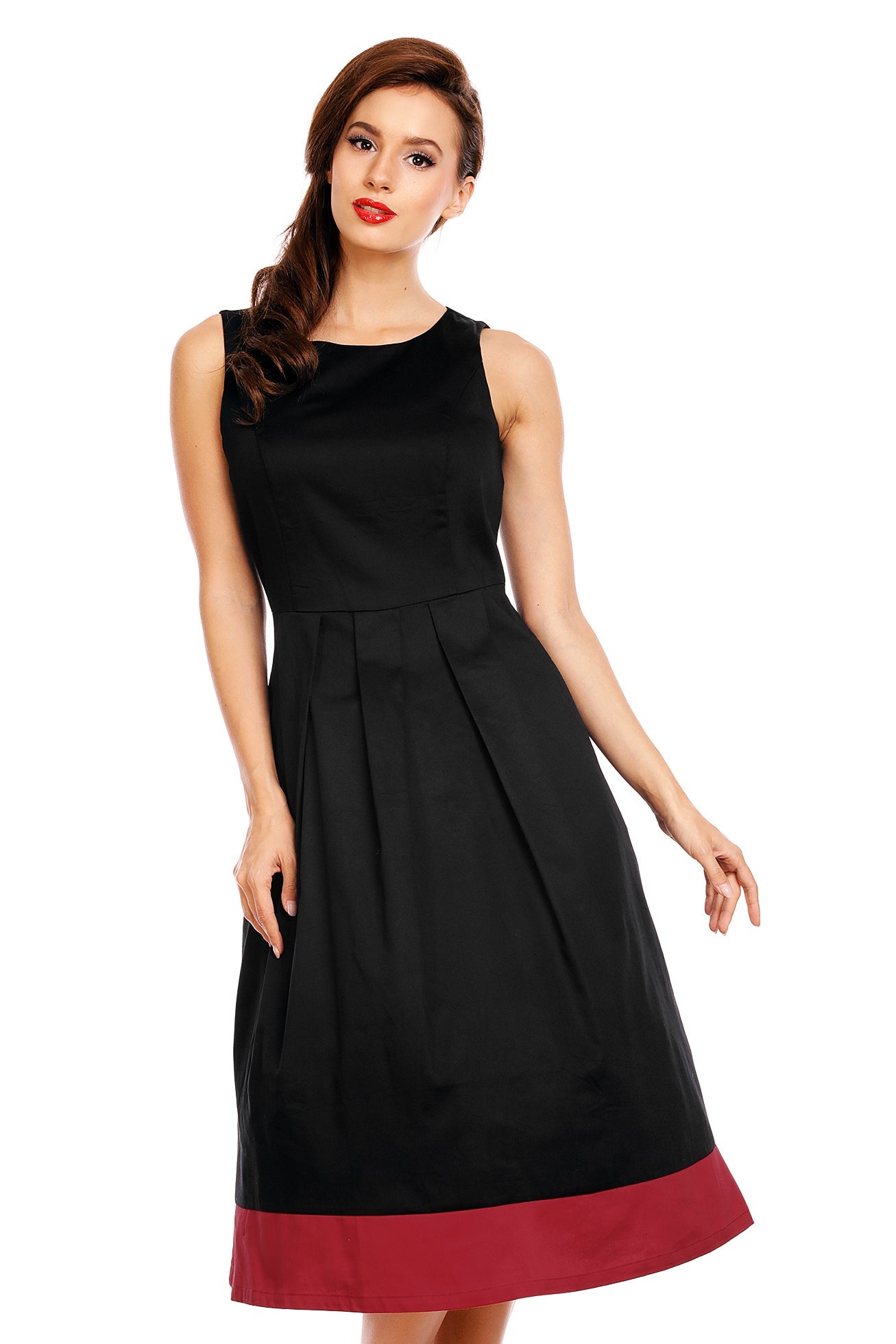 Daphne Classic Stripe Swing Dress in Black-Burgundy