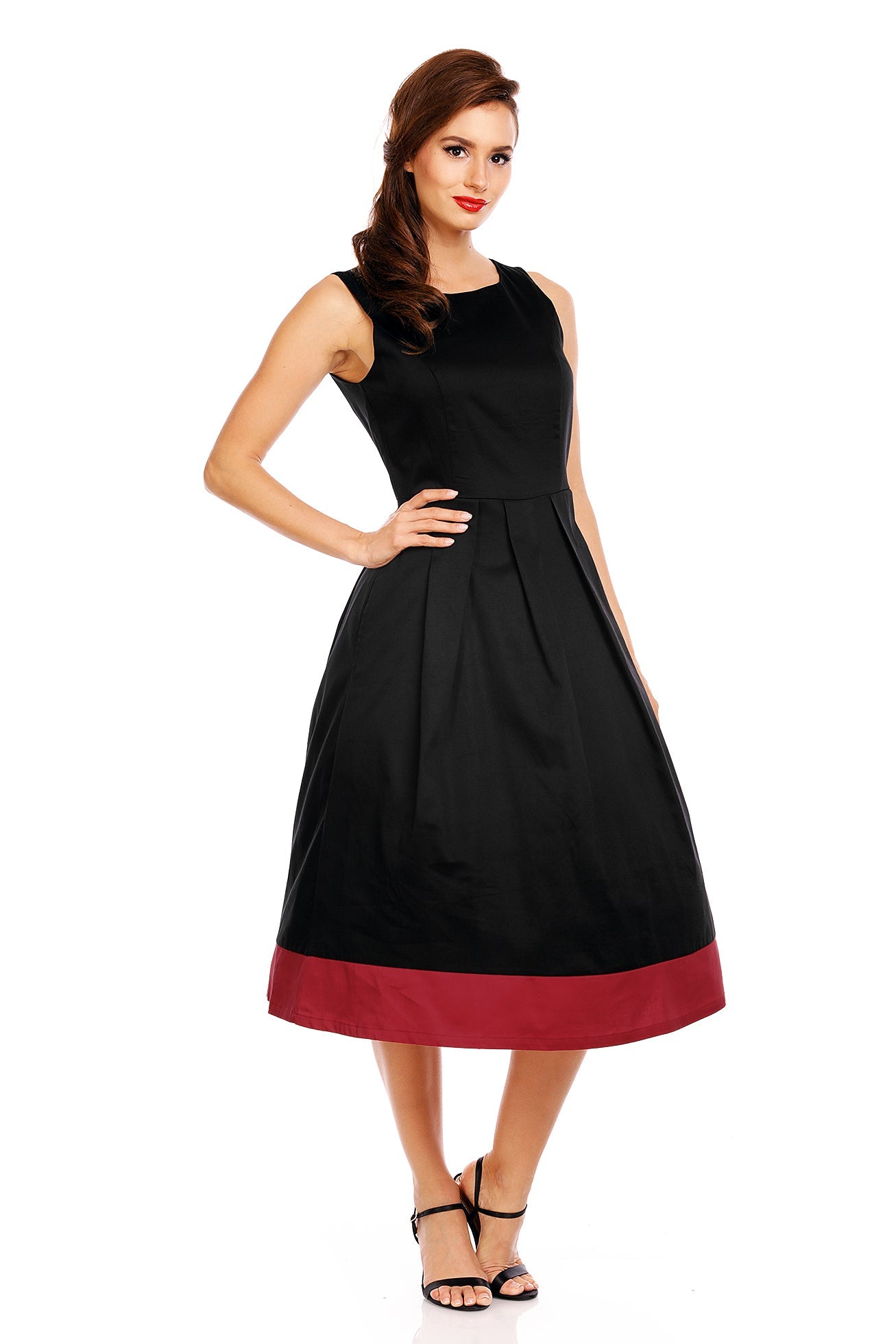 Daphne Classic Stripe Swing Dress in Black-Burgundy