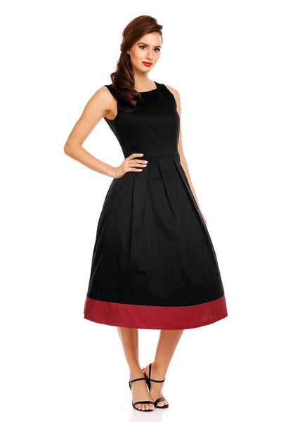Daphne Classic Stripe Swing Dress in Black-Burgundy