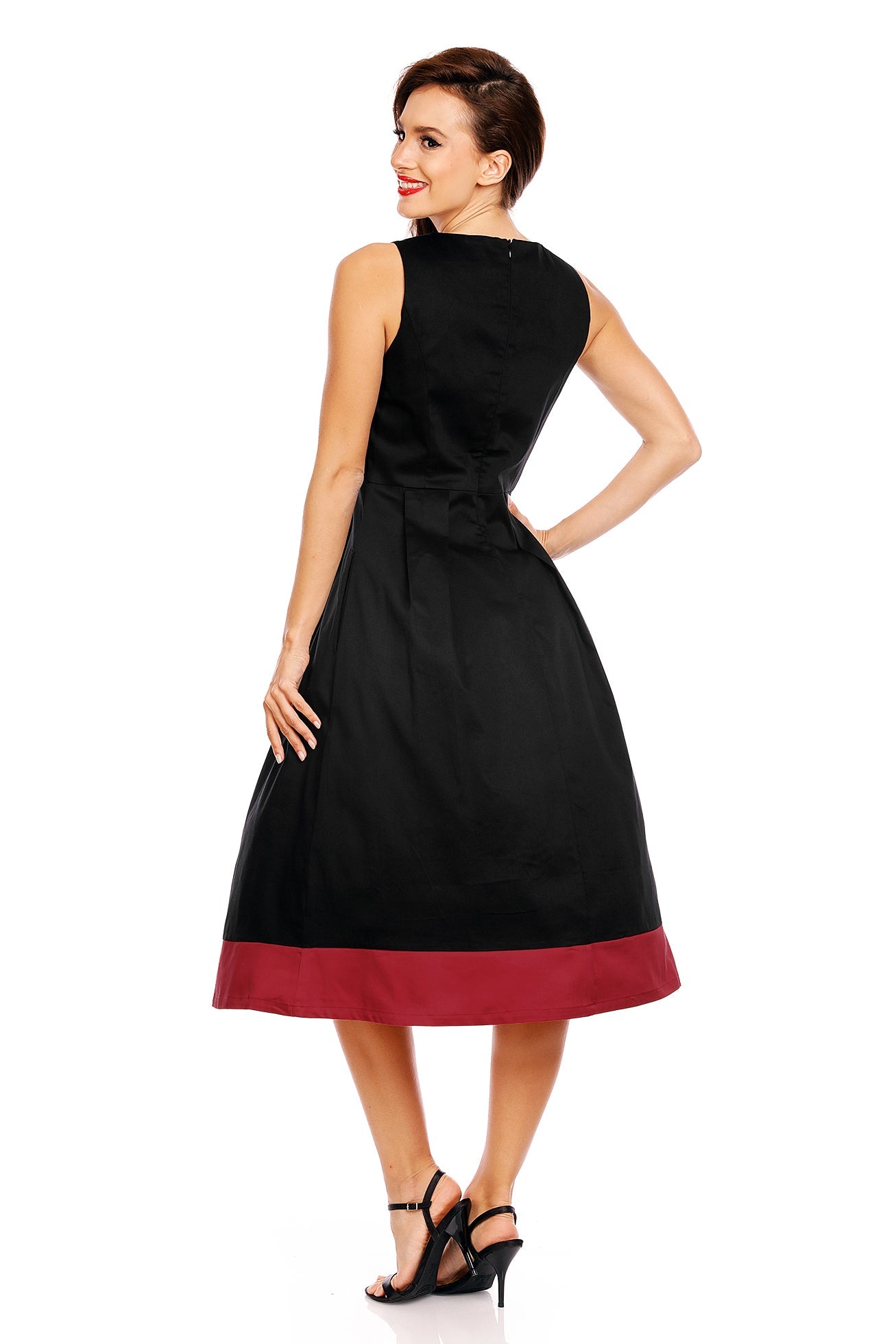Daphne Classic Stripe Swing Dress in Black-Burgundy
