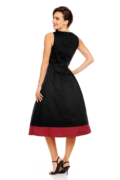 Daphne Classic Stripe Swing Dress in Black-Burgundy