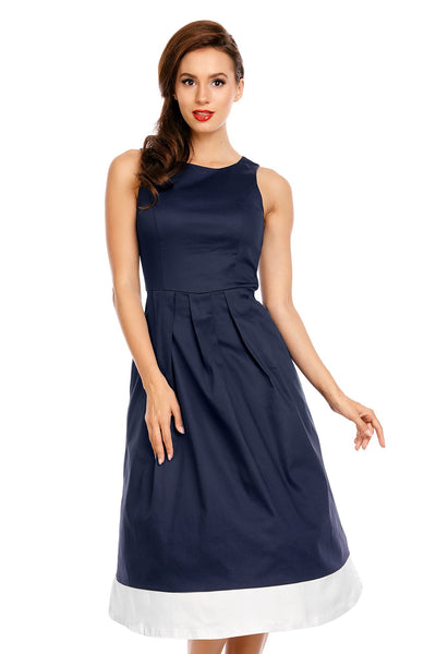 Daphne Classic Stripe Swing Dress in Blue-Cream