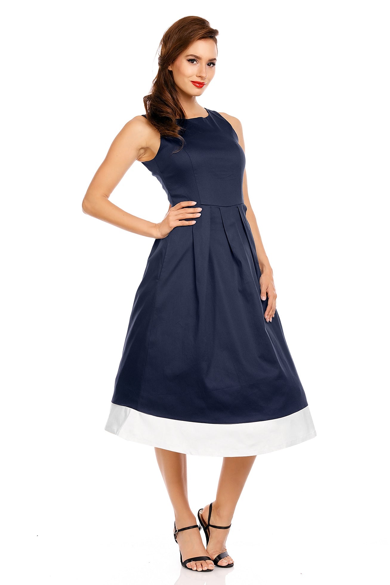 Daphne Classic Stripe Swing Dress in Blue-Cream