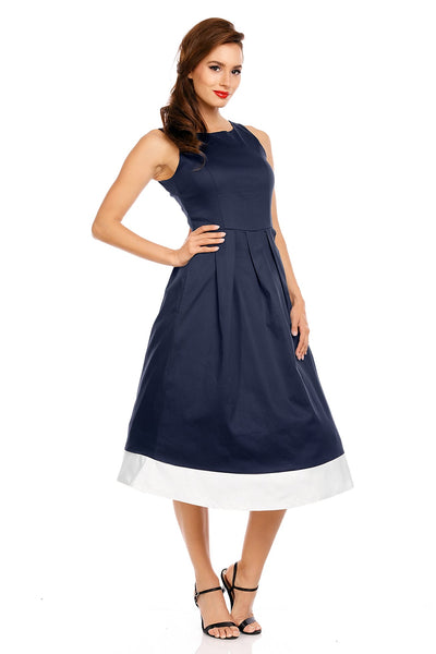 Daphne Classic Stripe Swing Dress in Blue-Cream