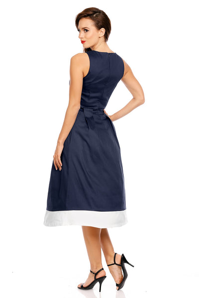 Daphne Classic Stripe Swing Dress in Blue-Cream