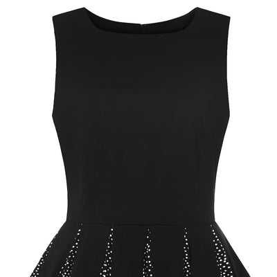 Judith Cotton Retro Pleated Dress in Black with White Polka Dot