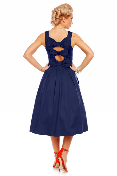 Veronica 50s Inspired Evening Dress With Bows in Navy Blue