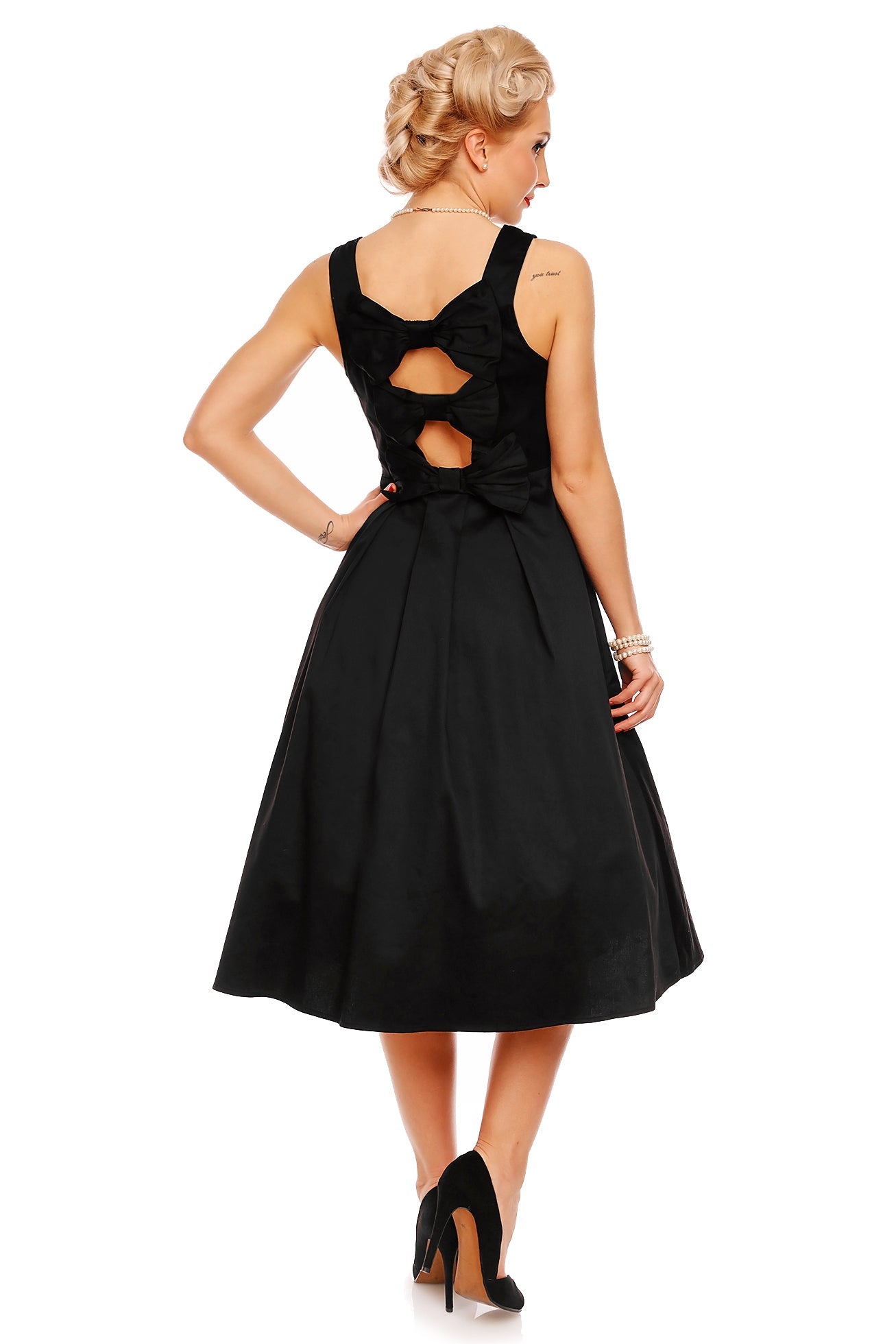 Veronica 50s Inspired Evening Dress With Bows in Black