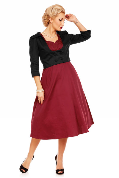 Veronica 50s Inspired Evening Dress With Bows in Burgundy Red