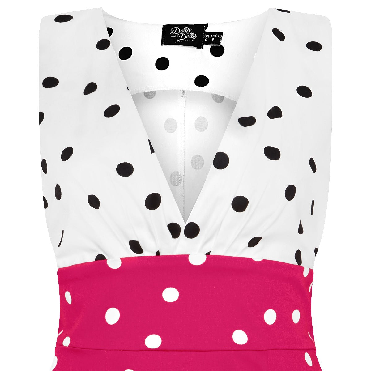 Laura Deep V Neck Polka Dot Swing Dress in White/Black and Hot Pink/White