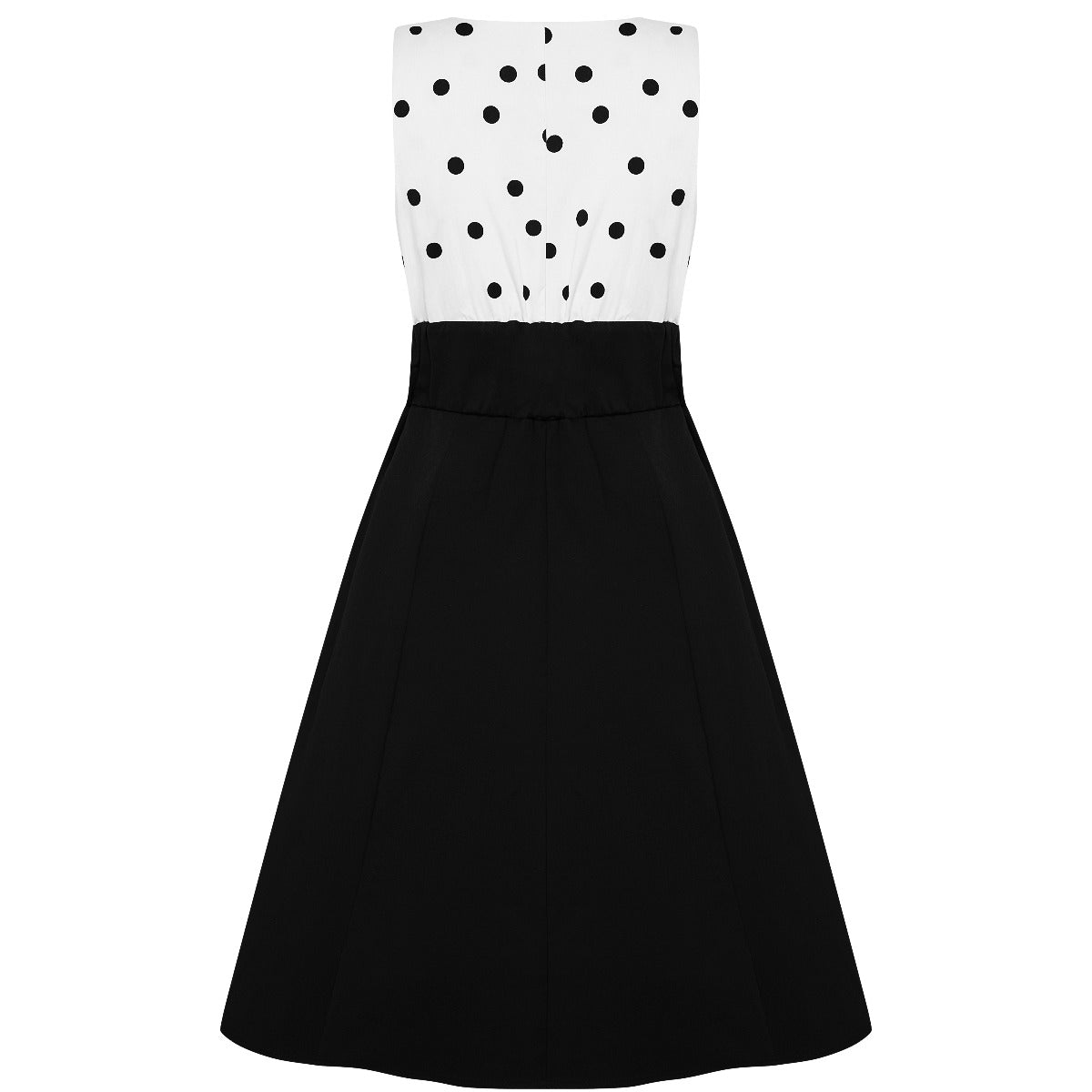 Laura 1950s Deep V Cleavage Polka Dot Dress  in White-Black Top and Black Skirt