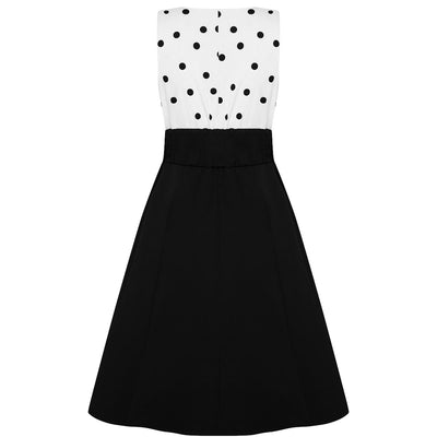 Laura 1950s Deep V Cleavage Polka Dot Dress  in White-Black Top and Black Skirt