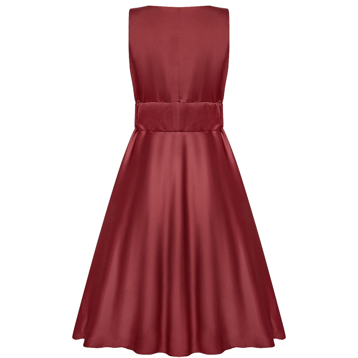 Laura Deep V Neck Satin Swing Dress in Burgundy