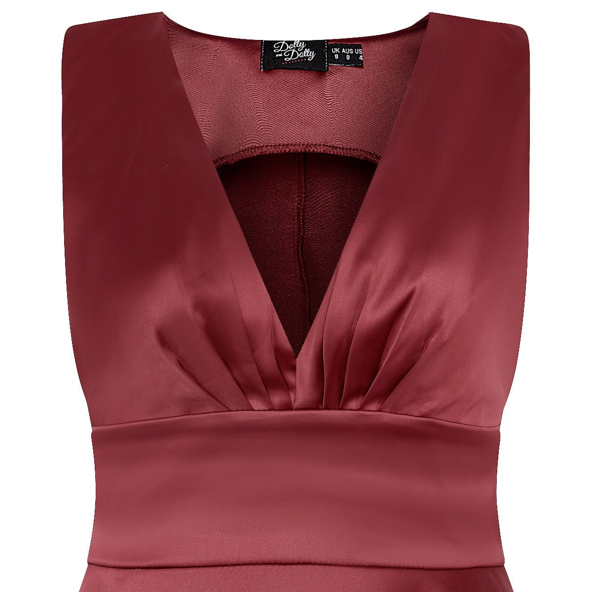 Laura Deep V Neck Satin Swing Dress in Burgundy
