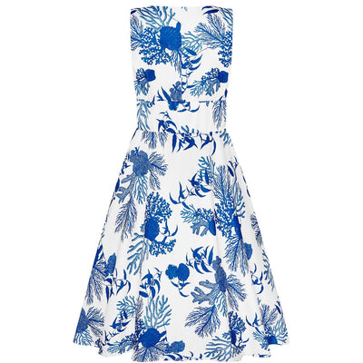 Laura 1950s Deep V Cleavage Navy Underwater Print Dress
