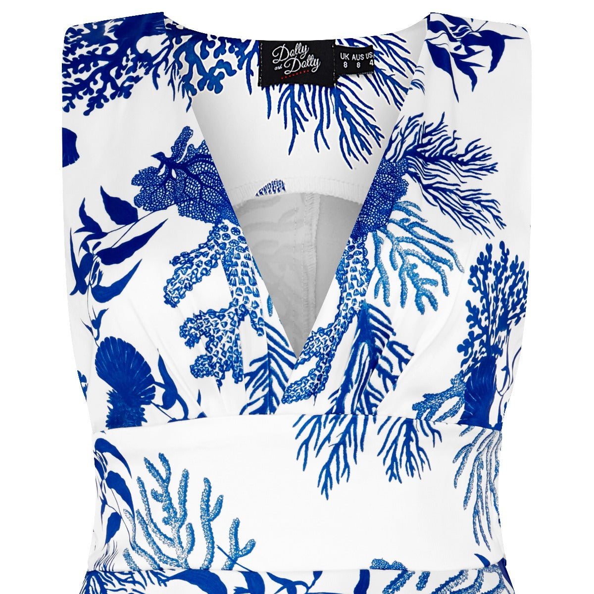 Laura 1950s Deep V Cleavage Navy Underwater Print Dress