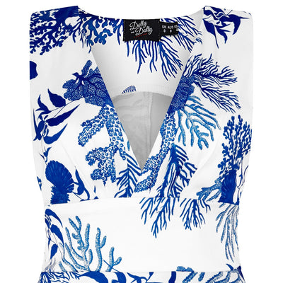 Laura 1950s Deep V Cleavage Navy Underwater Print Dress