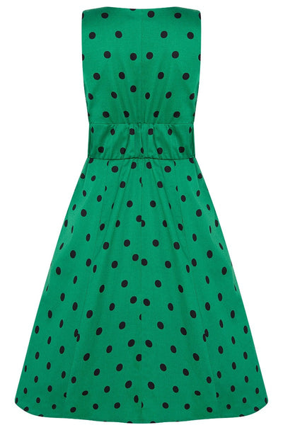 Laura 1950s Deep V Cleavage Polka Dot Dress in Green/Black