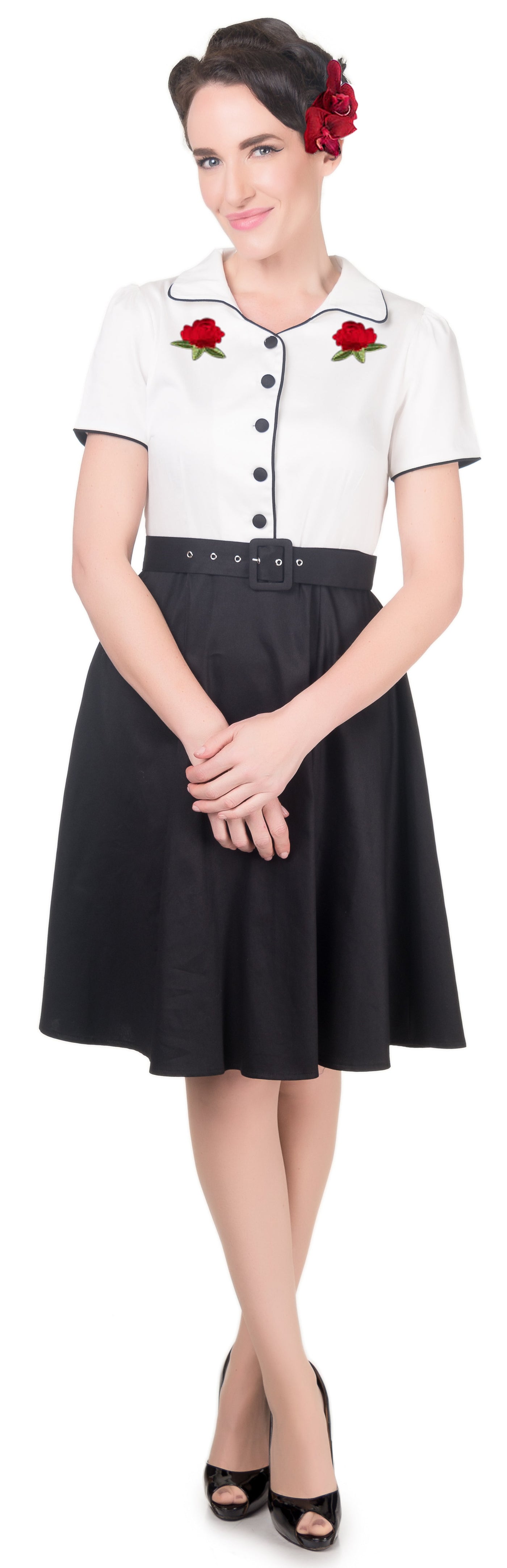 Sherry Rockabilly Diner Dress in White-Black